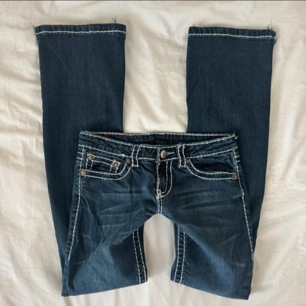 Y2K 2000s Miss Chic Jeans Low Rise Flare Contrast Stitching Jeans